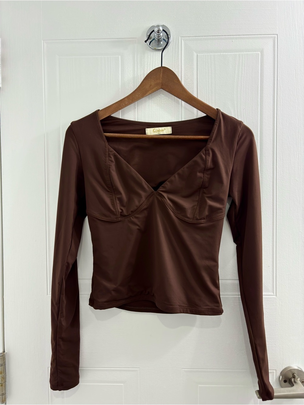 Women’s Long Sleeve Brown V-Neck Top
